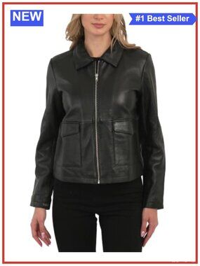 Woman Genuine Leather Jacket Stylish Zip-up Casual Bomber Jacket